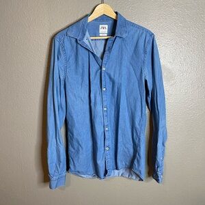 Zara Men's Casual Blue Button-Down Shirt